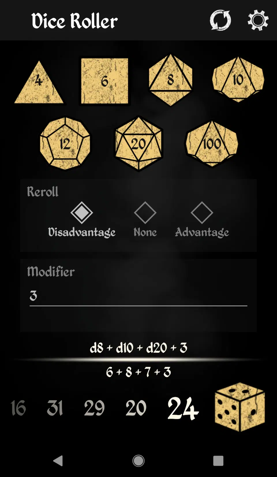 Dice Roller app screenshot