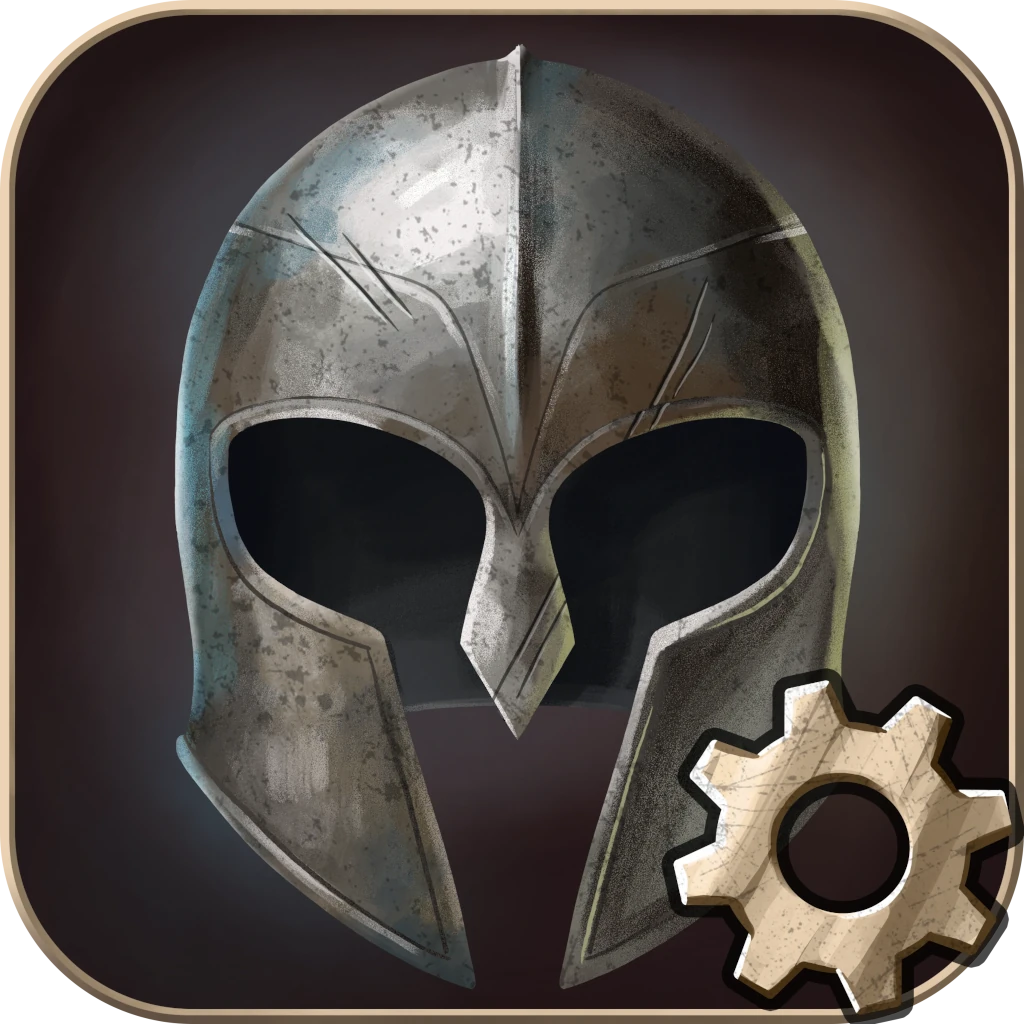 Medieval Helmet, rugged, with a gearwheel next to it