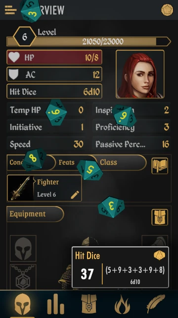 App screenshot highlighting a 3d dice roll