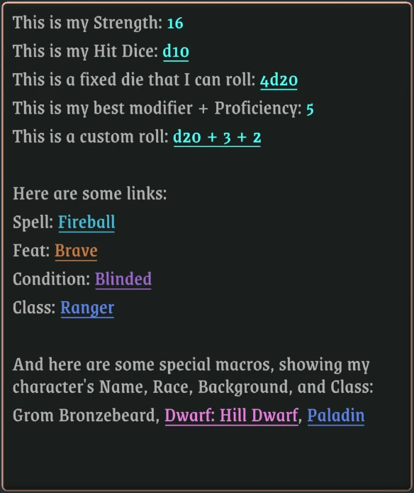 Macro examples as rendered